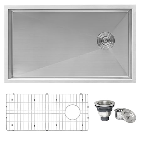Ruvati 32" Offset Drain Sloped Bottom Undermount Kitchen Sink Single Bowl SS RVH7490